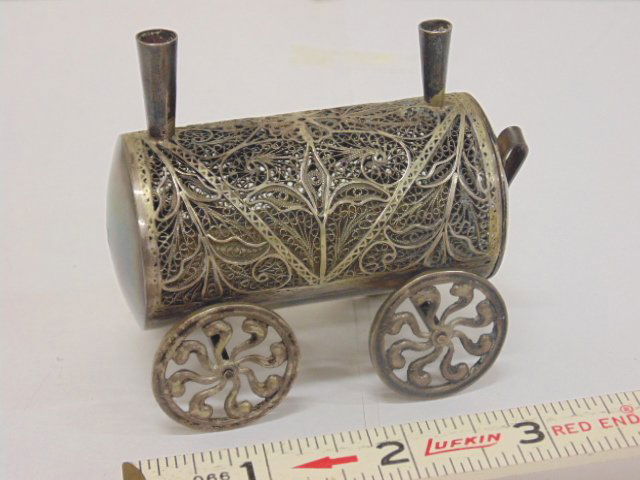 Havdalah spice box, filigree silver locomotive motif, (1 of 7)