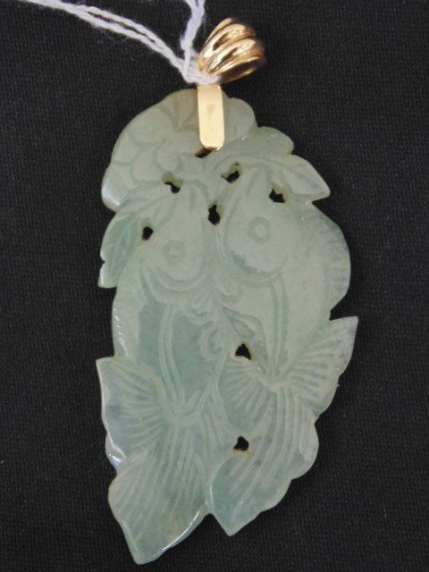 Jade pendant, green, fish design, 3" long. (1 of 5)