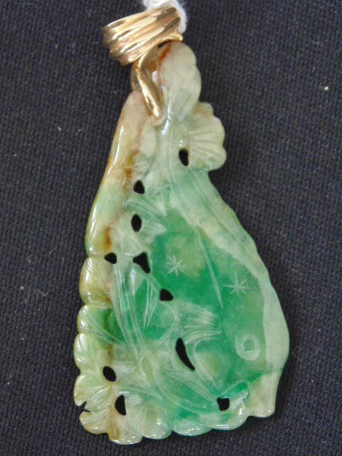green jade pendant, fish, 2" long. (1 of 5)