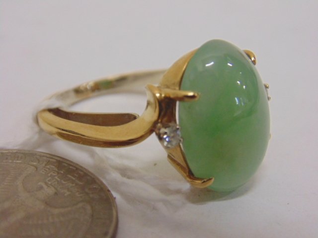 18K gold green jade & diamond ring, size 10. (1 of 5)