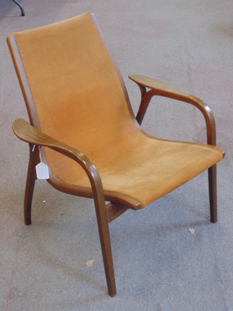 Swedish modern leather & wood armchair by Yngve: Swedish modern leather & wood armchair by Yngve Ekstrom, in good condition. Please refer to images for general condition, all items sold as is.