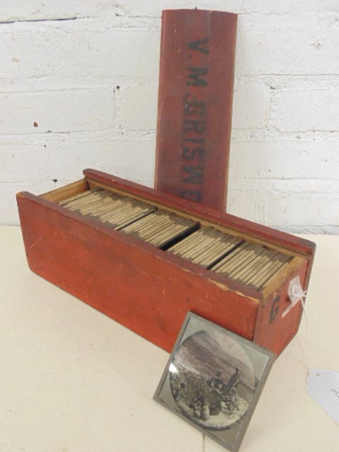 Large lot of V.M. Griswold glass slides, 59 count. (1 of 9)