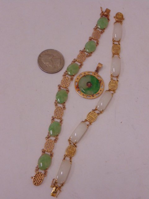 3 piece Asian 10 & 14K jade pendant & 2 Asian 14K (1 of 7)