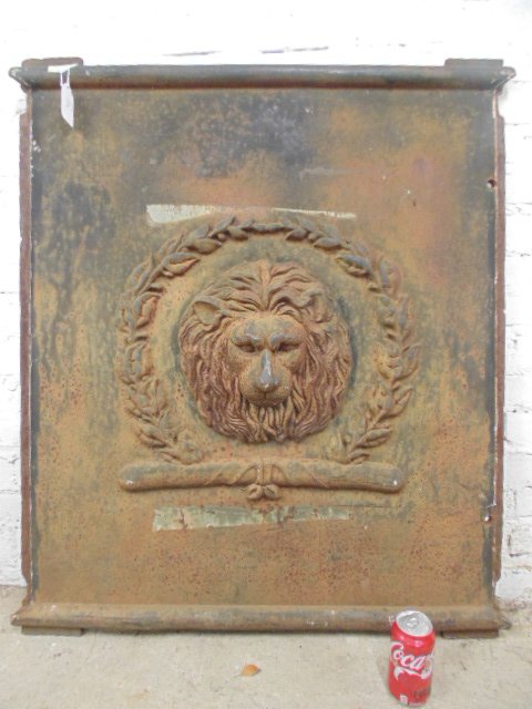 Iron plaque with lion, 40.5" by 35.25", some rust. (1 of 4)