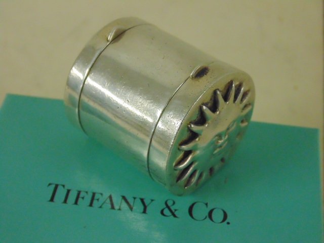 Tiffany & Co, sun & moon double pill box,: Tiffany & Co (Philippines) sun & moon double sided pill box, 1.9 troy oz. Please refer to images for general condition, all items sold as is.
