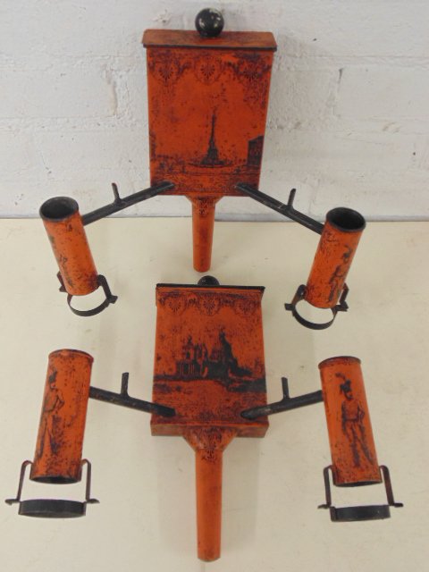 Pair paint decorated French tole wall sconces (1 of 6)