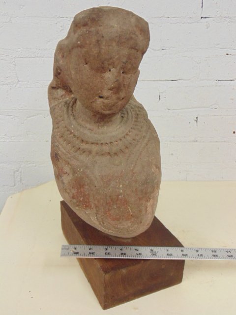 Early stone carving, Asian bust, figure with necklace (1 of 6)