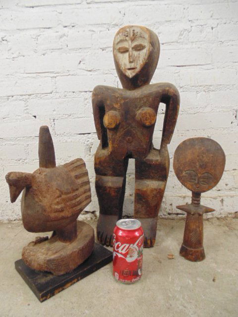 Lot 3 carved African pieces, figural, all show age (1 of 9)