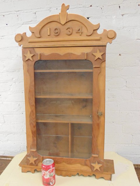 Folk art hanging cabinet, dated 1934 (1 of 5)