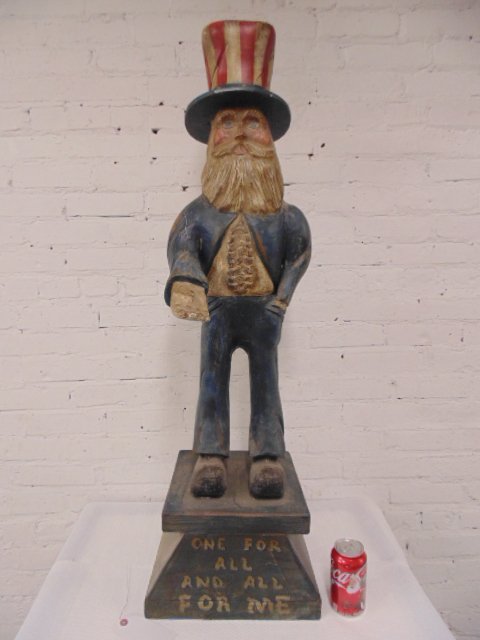 Carved wood & paint decorated Uncle Sam figure (1 of 8)