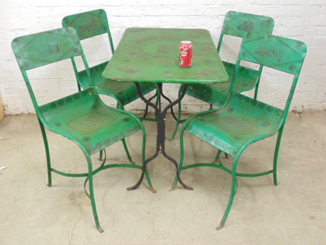 French paint decorated iron table & 4 chairs, (1 of 9)