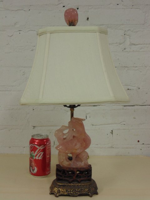 Chinese carved pink quartz table lamp (1 of 6)