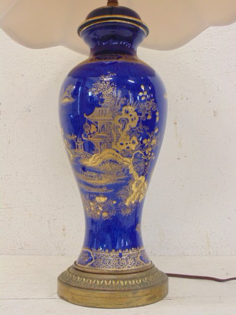 Blue porcelain gilt decorated Asian lamp (1 of 7)