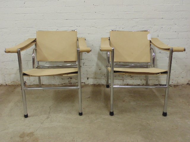 Pair mid century chrome & leather sling arm chairs (1 of 5)