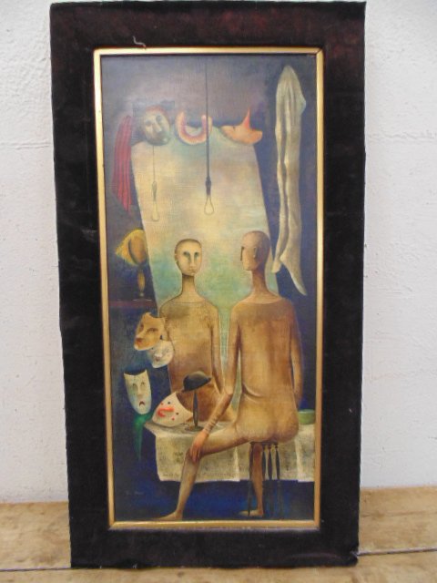 Painting, figure in front mirror, signed Marta Becket (1 of 7)