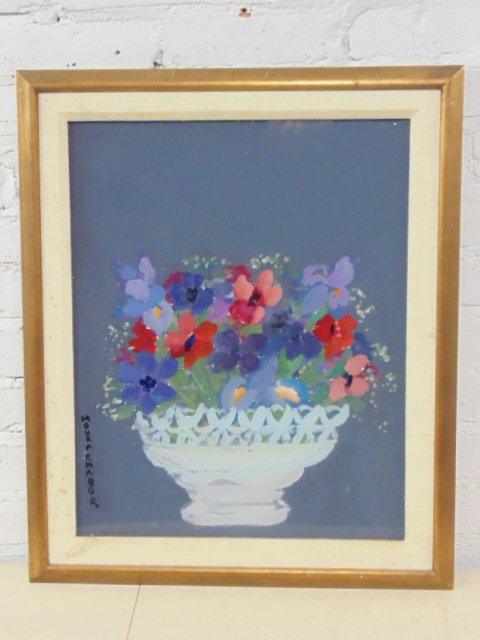 Watercolor, floral Still-Life, signed Moura Chabor (1 of 5)