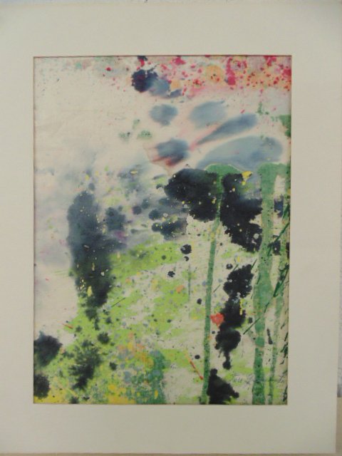 Watercolor, abstract on paper, signed Taro Yamamoto: Watercolor, abstract on rice paper, signed Taro Yamamoto, 16" by 12.5"