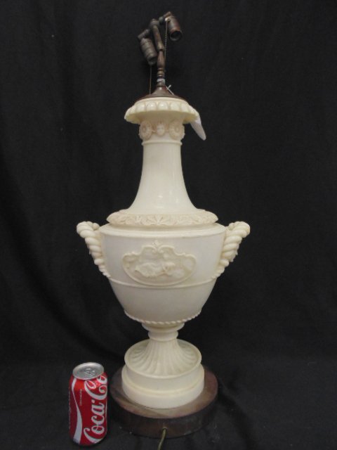 Large carved marble urn lamp, decorated with heads (1 of 8)