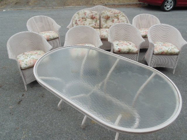 Wicker set, 6 chairs, sofa & oval table, by Lloyd Loom (1 of 10)