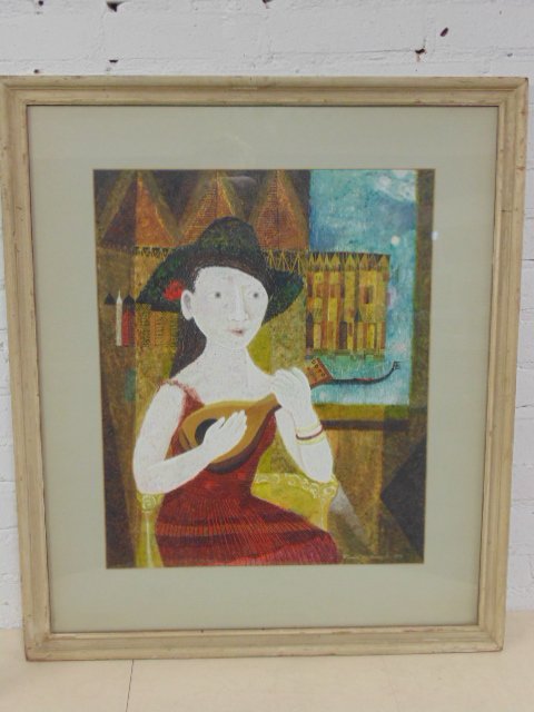 Watercolor, girl with banjo, Edward John Stevens Jr. (1 of 6)