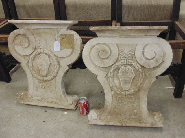 Pair carved marble bench bases (1 of 6)