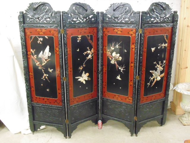4 panel Chinese lacquered screen (1 of 10)