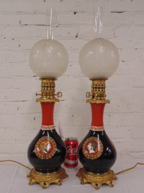 Pair porcelain and bronze neo classical table lamps (1 of 9)