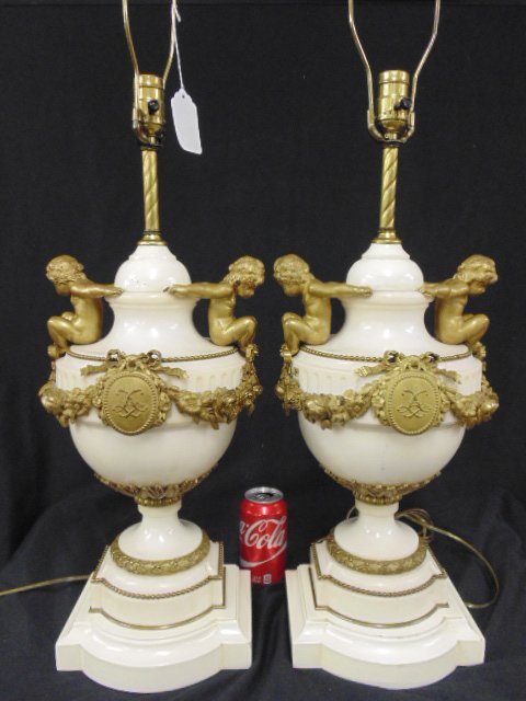 Pair marble and bronze decorated urn shaped lamps (1 of 10)