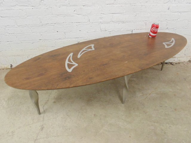 Oval mid Century rosewood surfboard coffee table (1 of 7)