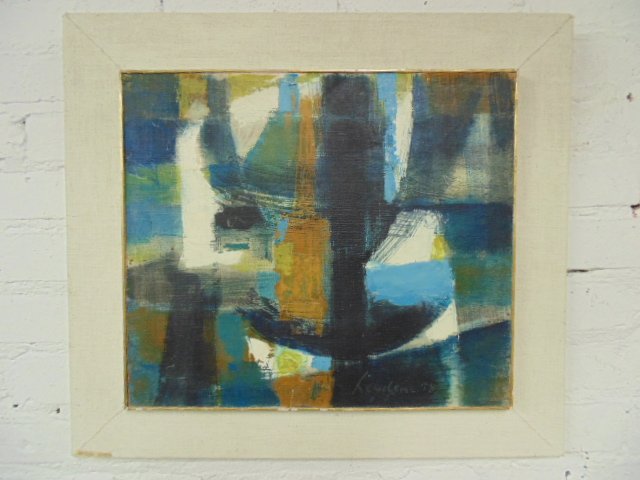 Painting, "L'Aube", signed Ernst van Leyden, 1958: Oil on masonite, "L'Aube", signed Ernst van Leyden, 1958, with Rose Fried Gallery label, 14" by 16.25". Please refer to the images for general condition issues, all items sold in as is, as found condi