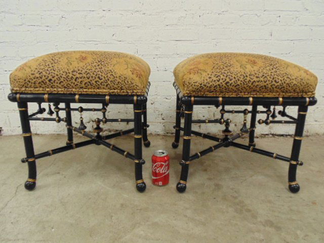 Pair Chinoiserie faux bamboo stools by Baker (1 of 7)