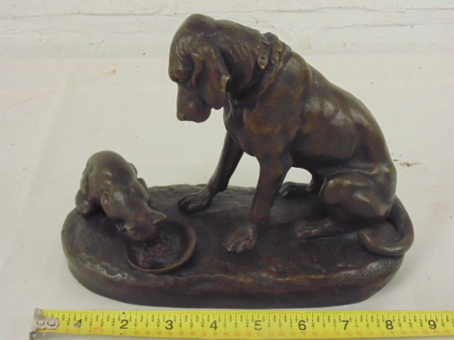 Bronze, dog watching cat eating food, A. De Gericke (1 of 9)