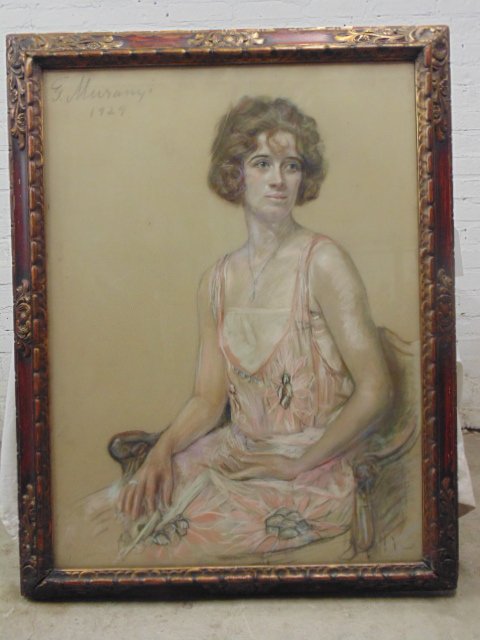 Pastel, portrait of a lady, signed Gustave Muranyi. (1 of 6)