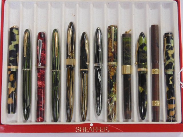 Lot 12 vintage fountain pens, Sheaffer, Brown Waterman (1 of 7)