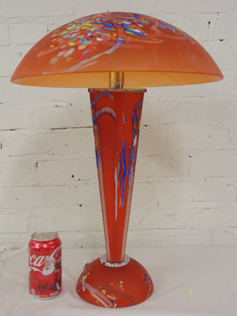 Italian art glass table lamp, Cenedese Gino Obelisco,: Italian art glass table lamp with glass shade, Cenedese Gino Obelisco, Murano, good condition, 21.5" tall, diameter shade is 15 5/8"
