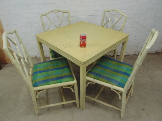 White painted Dunbar table & 4 painted bamboo chairs (1 of 9)