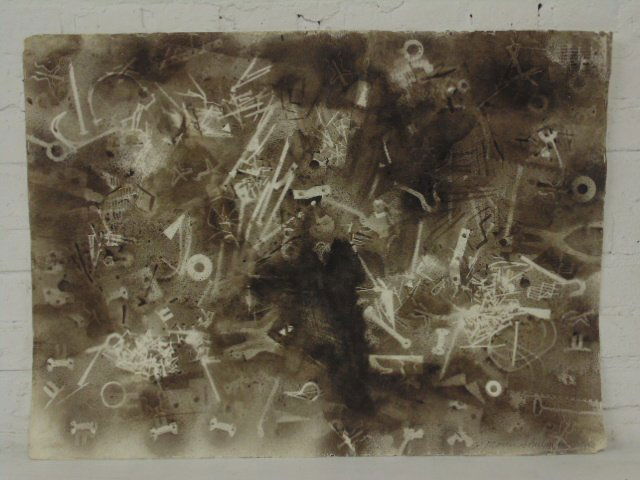 watercolor, Untitled, Black & White, Morris Shulman: watercolor, Untitled, Black & White, signed Morris Shulman, 22 1/2" by 30 1/2", 1960s, small tear on bottom right corner