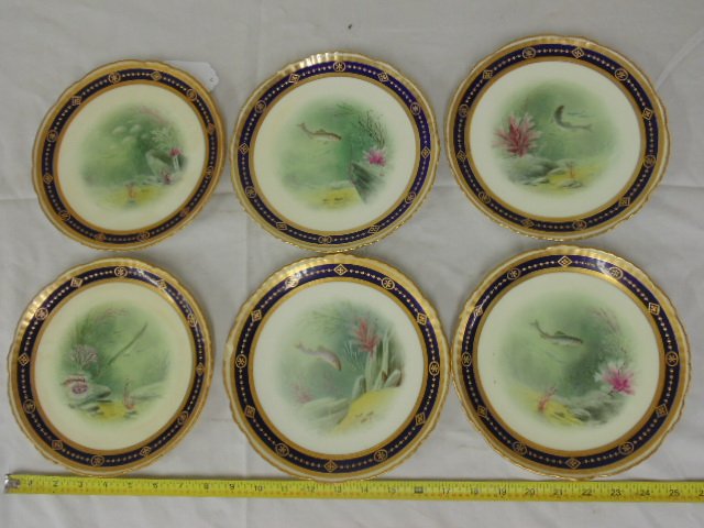Set 6 paint decorated porcelain plates, Minton (1 of 10)