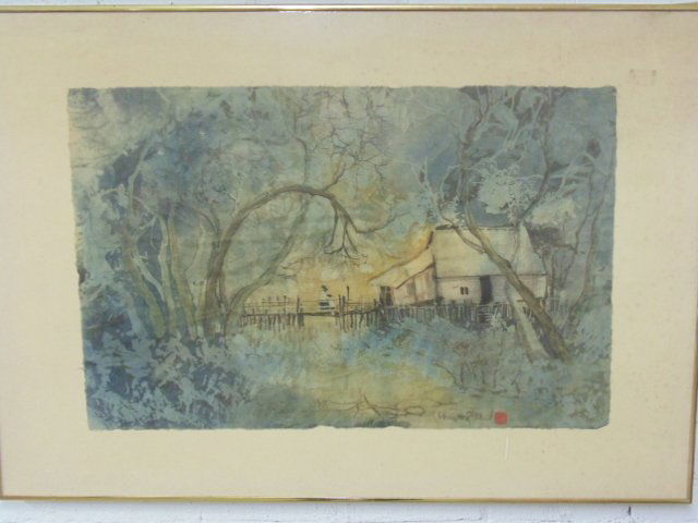 Chinese watercolor, landscape, signed (1 of 7)