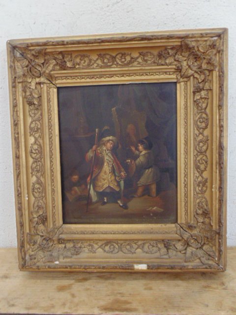 Oil on tin, genre scene with children, German or Dutch (1 of 5)
