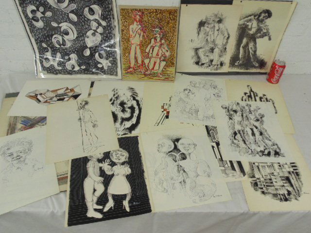 Collection of 19 ink drawings by Louis Wolchonock (1 of 10)