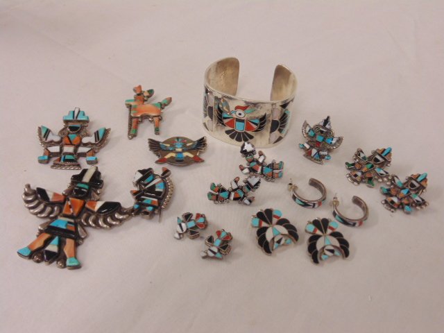 Large lot of American Indian silver jewelry, turquoise (1 of 9)