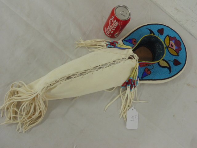 American Indian toy cradle board, leather and beadwork (1 of 6)