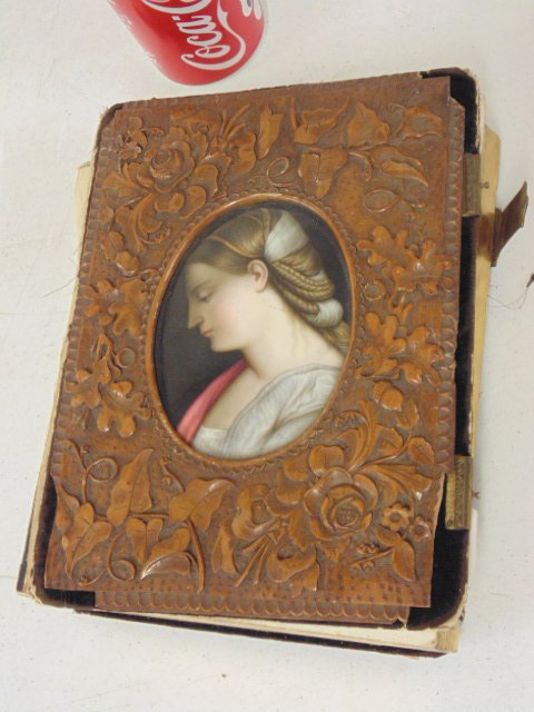 Early German photo album with fine porcelain plaque (1 of 9)