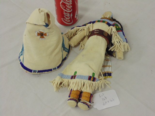Native Indian toy doll and hat signed Thomas Red Owl (1 of 8)