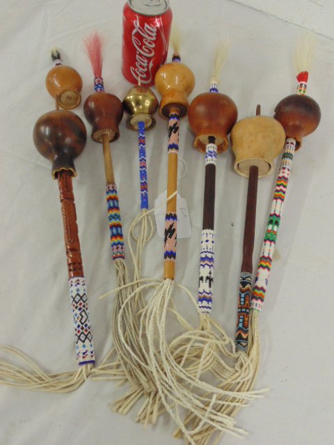 Lot of 8 American Indian beaded gourd rattles (1 of 8)