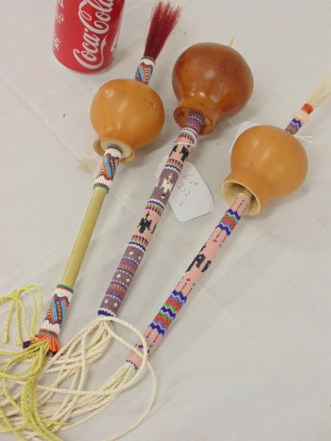 3 Native Indian beaded gourd rattles, Richard Aitson (1 of 8)