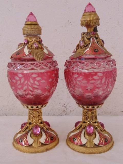 1920's Bohemian perfume bottles, enamel & gilt metal (1 of 10)