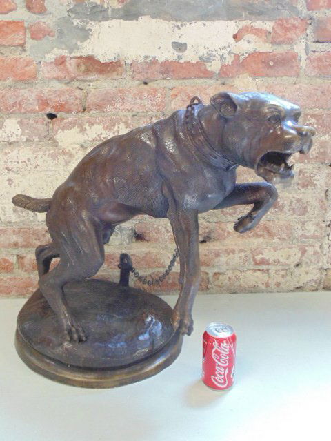 Bronze barking dog on chain, signed Valton (1 of 7)
