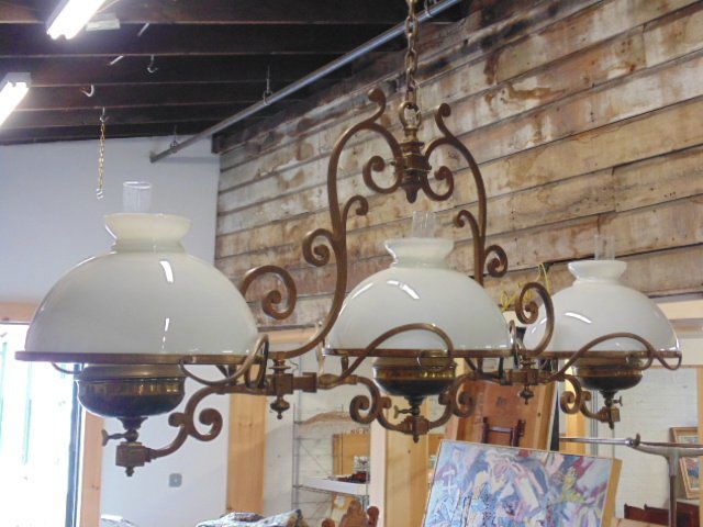 Victorian electrified brass pool table gas fixture (1 of 7)